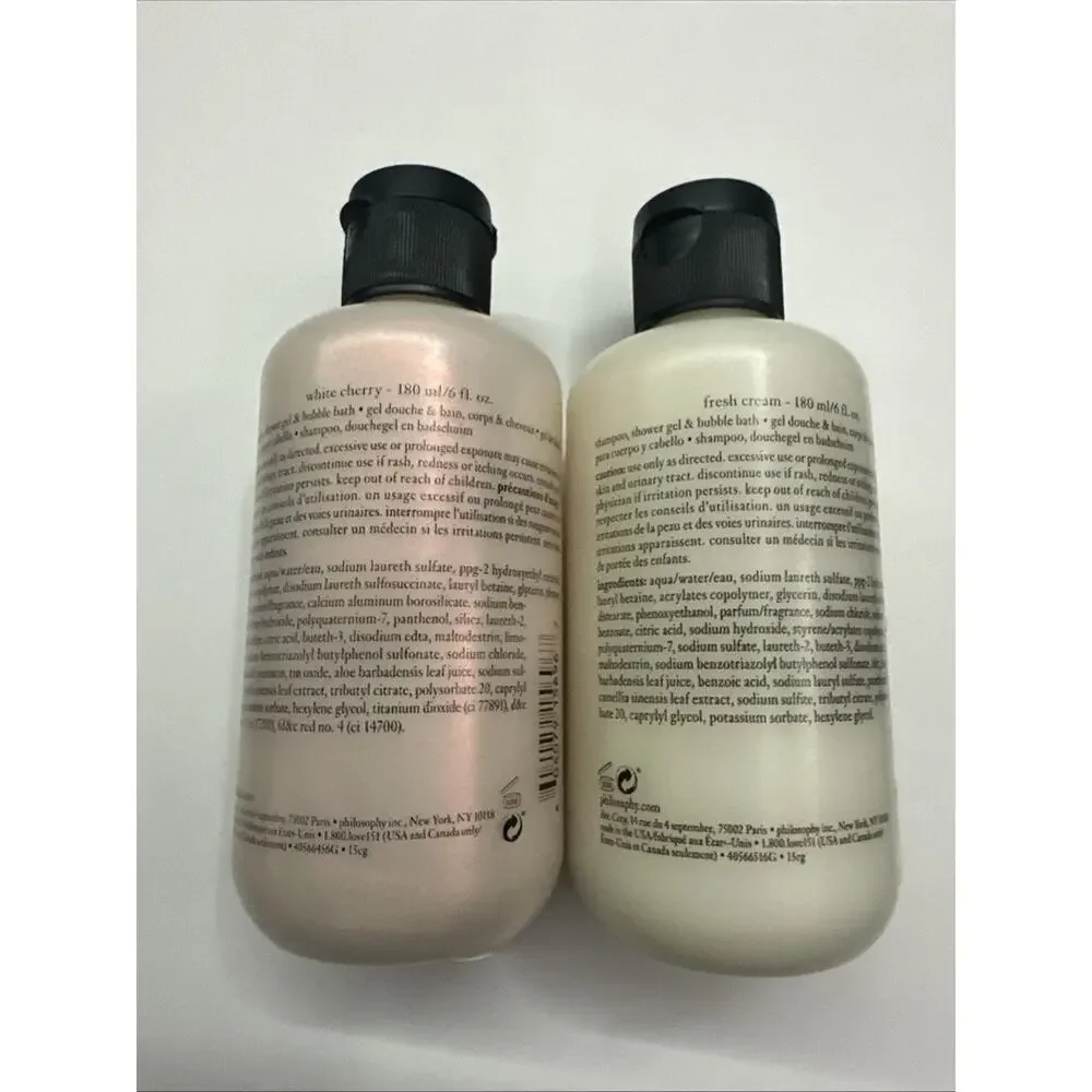 2X Philosophy Shampoo Shower Gel, Bubble White Cherry & Fresh Cream 6 Oz New
